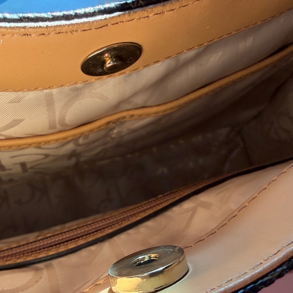 Calvin Klein Black Tote with Tan Trim and Chain Strap - Picture 4 of 4